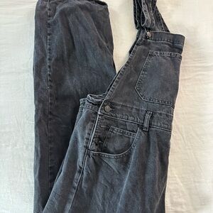 Free People Black Denim Overalls, Size Large